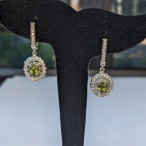 Earring Peridot with Cubic Zirconias 925 - Dainty with Filigree work